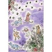 ポストカード アート 長谷川英助「公園で遊ぶ猫たち」ネコ 郵便はがき