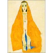 ポストカード アート シーレ「黄土色の布をまとったヌードの若い女性」名画 郵便はがき