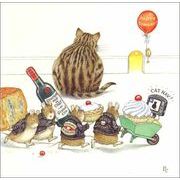 グリーティングカード 多目的 ピーター・クロス「猫とパーティをするねずみたち」動物 メッセージカード