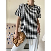 初回送料無料新しい夏の半袖白黒Tシャツスプリットシャツブラウス人気商品ファッション