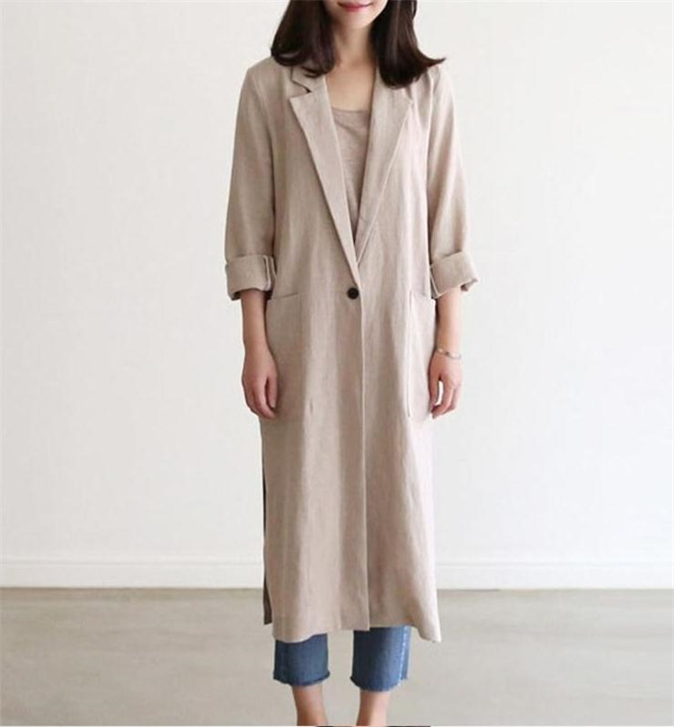 デイリーに使える 韓国ファッション リネン スーツ トレンチコート コットン 怠惰な風 薄片 コート