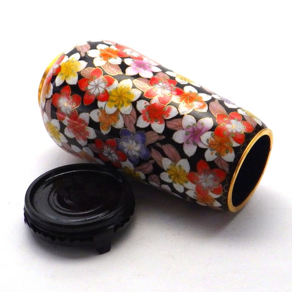 花瓶　七宝焼花瓶　台座付き 風水 開運 インテリア)七宝焼紅色花瓶（花柄）台座付 | 卸売