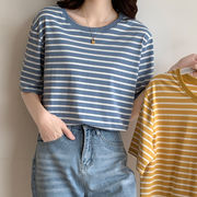 夏　トップス　Tシャツ　半袖　韓国ファッション　ゆったり　コットン　綿　ボーダー柄