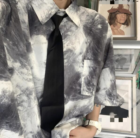 ナチュラルネイビー 夏新入荷 男 トップス トレンド 韓国ファッション 半袖 シャツ 絞り染め ネクタイ カジュアル お洒落 Www Russkijmir Org