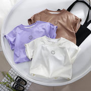 夏の韓国の半袖、Tシャツ、男の子と女の子のための綿のシンプルなTシャツ、子供服