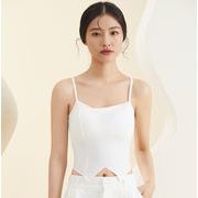 INS  2022春夏新作   レディース  薄い  背中を見せる 袖なし タンクトップ  純色  Tシャツ  韓国風  2色