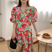 2022INS 夏新作   エレガント おしゃれ   花柄　  カジュアルワンピース