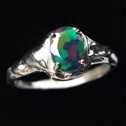 オーストラリア産 宝石質 ブラックオパール 遊色効果 sv925 リング 指輪 フリー