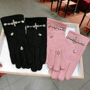 手袋　レディース　韓国ファッション　秋冬　デザイン　5本指 　ストーン