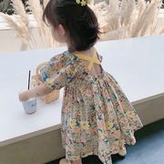 純綿の子供の復古の花のスカートの女の子の半袖のワンピースの子供服の露の背中のスカートの赤ちゃん202