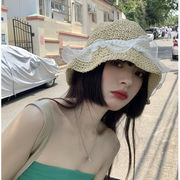 麦わら帽子　バケットハット　パール付き　UVカット　春夏　レディース　韓国ファッション　オシャレ