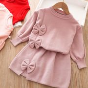 春秋　子供服　セーター+スカート　女の子　2点セット　ニットセットアップ　ファッション　3色