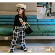 ２点セット　ｔシャツ+パンツ　春秋　子供服　キッズ 　格子　チェック　ファッション　カジュアル系