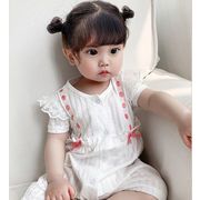 韓国子供服  女の子 可愛い  おしゃれ  蝶結びリボン  半袖 ロンパース カバーオール  ベビー服  2色