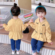 韓国子供服  女の子 長袖   蝶結びリボン   ファッション  可愛い  シャツ  トップス   無地  春秋