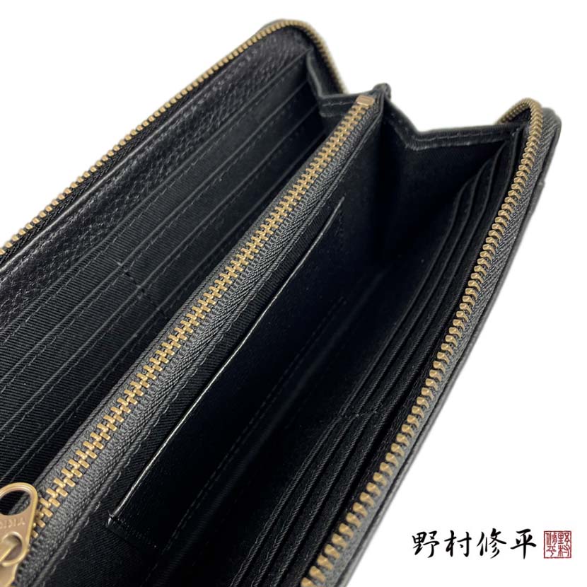 全3色】野村修平 縁起の良い フクロウの型押し リアルレザー ラウンド