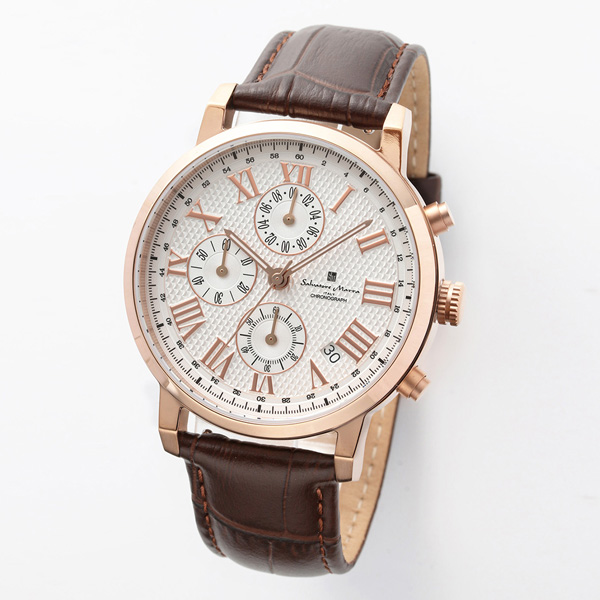 正規品 SalvatoreMarra 腕時計 サルバトーレマーラ  SM22103-PGWH 日常生活防水 日付表示 レザーベルト