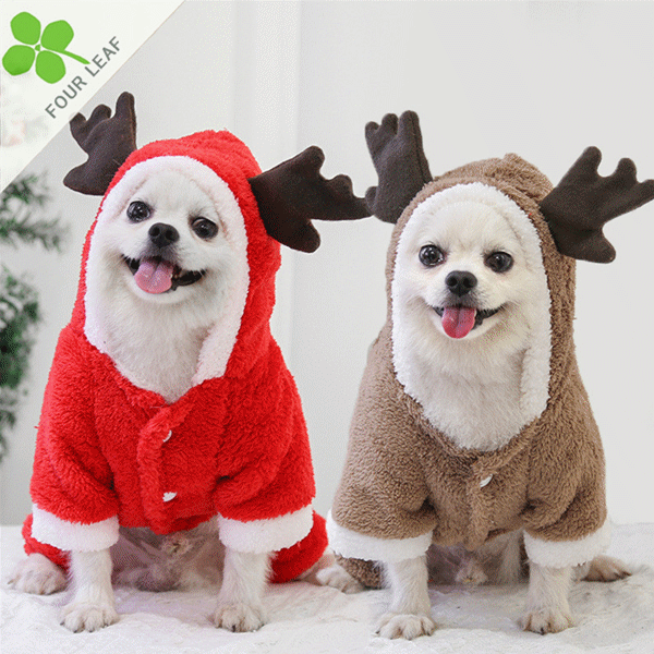 Christmas ペット服 犬服 クリスマス フード付きの服 防寒 可愛い 人気 簡単着脱