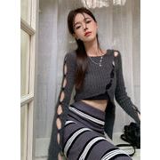 2022冬INS★ファッション超気質　韓国風 レイジー風　透かし彫りセーター   セミロングスカート