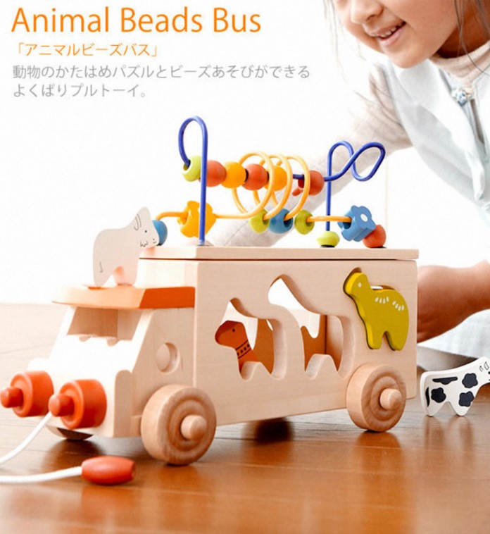 木製玩具　誕生日 パズル くるま　名前入り アニマルビーズバス おもちゃ 知育 男の子 女の子 名入れ