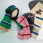 2022秋冬新作  ins  韓国ファッション  子供マフラー  ストライプ   マフラー付きニット帽  暖かい  5色