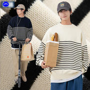 韓国風　メンズ服　トップス　セーター　ストライプ　ゆったり　コットン100％　秋新作　2色展開　S#-XL#