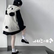 冬の日本人学生韓国語版ゆったり可愛いパンダラムフリースジャケット女子大生風トップス