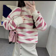 波のパターン デザインセンス イレギュラー セーター ストライプ ニットトップス 柔らかい