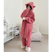 優しい着心地  韓国ファッション フード付き パジャマ ルームウェア カジュアル 柔らかい 2点セット