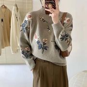 【2022秋服】韓国風レディース服　花柄  優しい　きれいめ　セーター　ニット　
