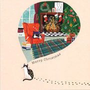グリーティングカード クリスマス INKSMITH「暖炉の猫」 メッセージカード