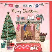 グリーティングカード クリスマス「ツリーと暖炉」 メッセージカード