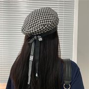 秋の新商品の毛です千鳥格ベレー帽女性のレトロでおしゃれな画家帽付きカジュアルな八角帽です