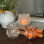 ガラスの燭台 ロマンチック レトロ クリア チューリップ 台座 食卓 ろうそくの置物 家庭 ミニの形