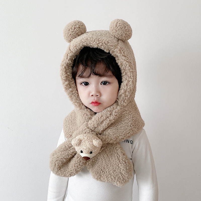 秋冬 キッズ 子供マフラー スカーフ 防風 暖かい ふわふわ 熊 ハット 男女兼用 可愛い 韓国子供服