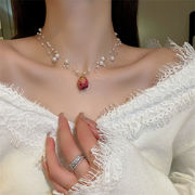 週末限定 鎖骨鎖 ファッション 気質 ドライフラワー エレガント 花柄 アイテム 真珠 多層ネックレス
