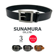 全3色　SUNAMURA オリジナル リアルレザー ワイドデザイン ベルト シンプル 3.8cm幅