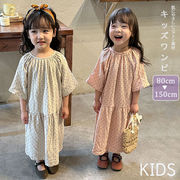 2023新作  韓国子供服 子供 キッズ 女の子 ワンピース 5分袖 コットン 綿 水玉 ドット ピンク