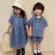 【2023夏】韓国風子供服 ベビー服 キッズ 女の子 デニム 半袖セットアップORワンピース　