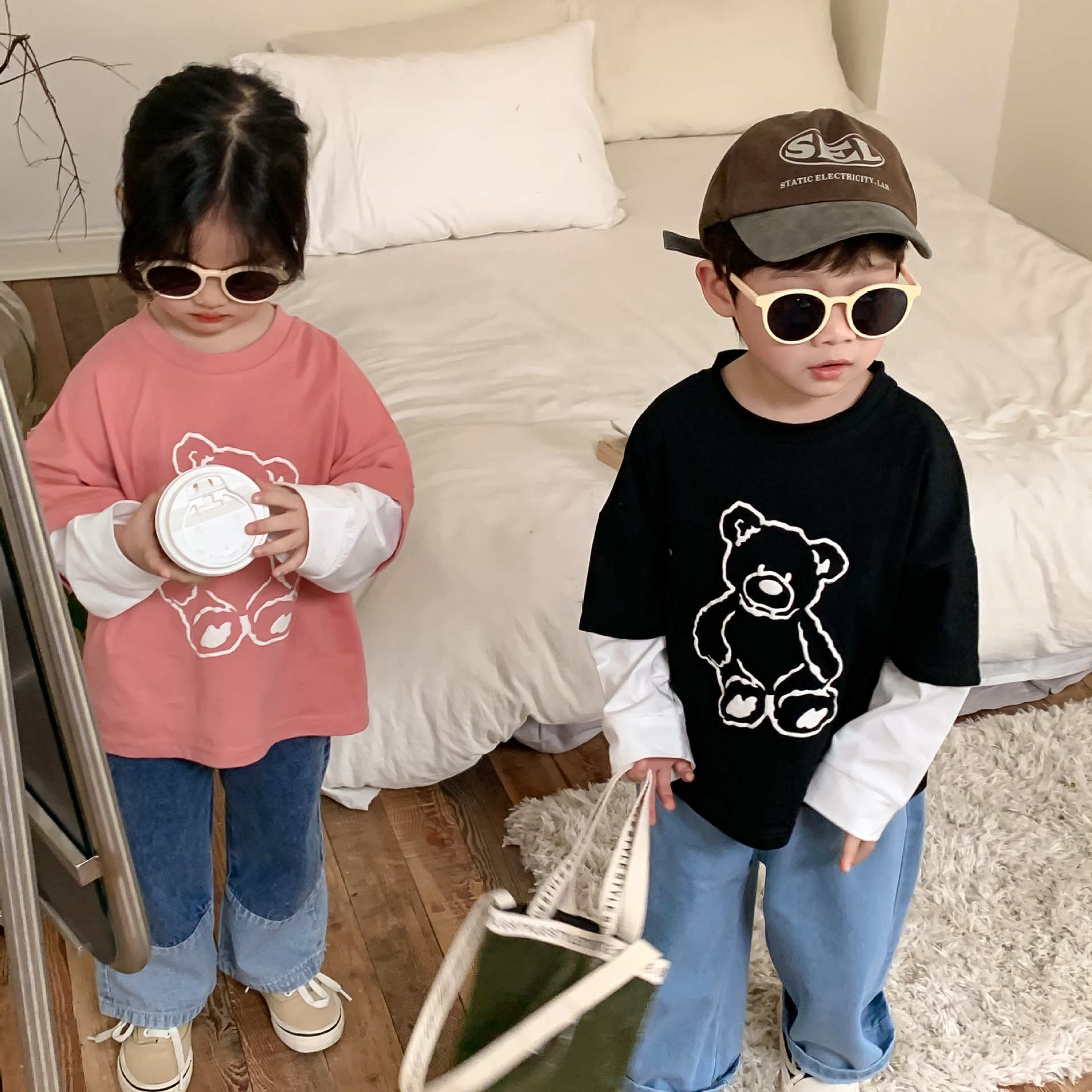 ★Boys&Girls★　子供Tシャツ 　テディーベア　オレンジ　韓国キッズファッション