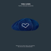 顔見せキュートハート刺繍デニムベレー帽女韓国風万能型オーバーサイズ雲画画伯帽