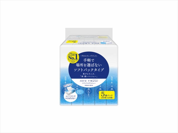 エリエール+Water　プラスウォーター　ソフトパック　120組×5個パック 【ティッシュ】