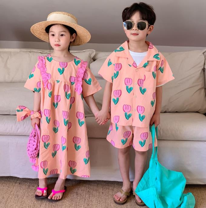 春夏 韓国風子供服 子供服 セットアップ  男の子女の子 半袖ベビー服 キッズ  ワンピース    トップス