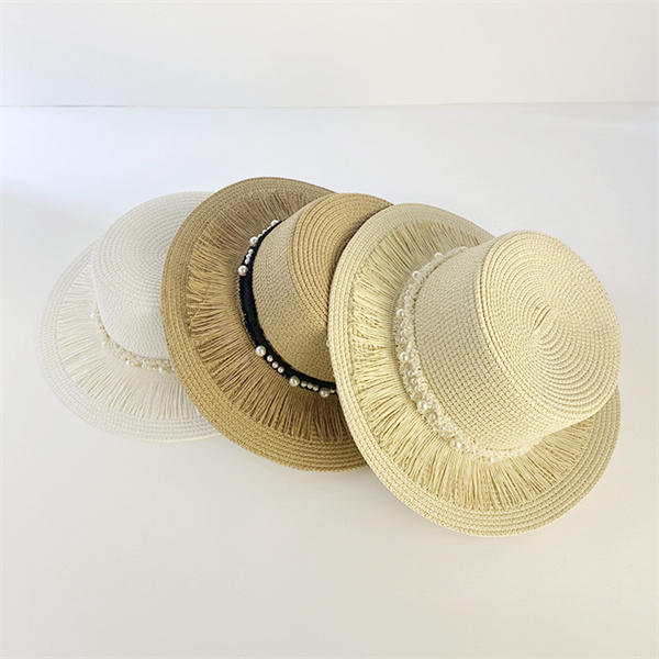 麦わら帽子　帽子　夏　UVカット　つば広　日焼け防止　紫外線対策　海　レディース　パール