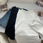風の明糸長袖パーカーTシャツ女性春秋系シンプルでゆったりミディアム丈のオールマイティー