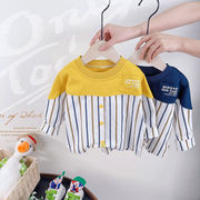 韓国子供服  長袖Tシャツ アンダーシャツ  夏  0-5歳 赤ちゃん ストライプ  洋風パッチワーク上着