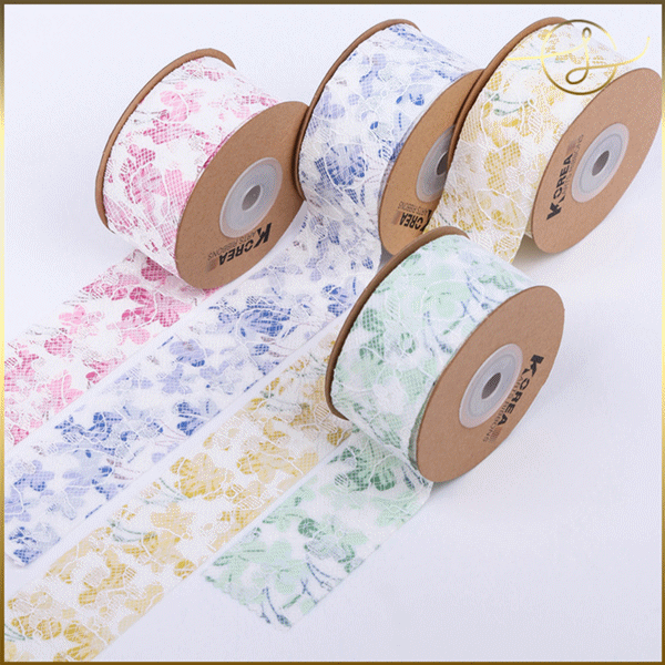 【4色】お花レース 両面 リボン レーステープ 刺繍 ラッピング プレゼント ギフト 花束包装 手芸材料 雑貨