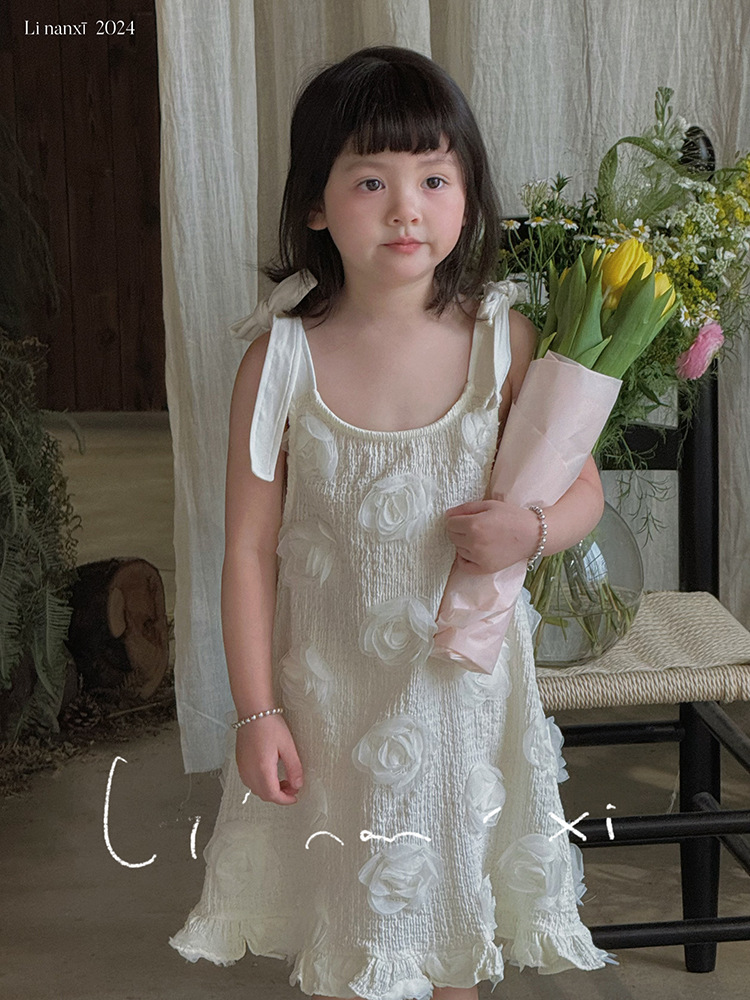 2024夏新作   韓国風子供服   キッズ服     袖なし  キャミソールワンピース   ドレススカート  2色