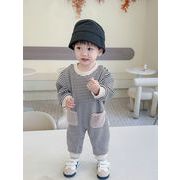 2023秋冬   韓国風子供服   ベビー服    キッズ    ストライプ   ロンパース   厚い ファッション