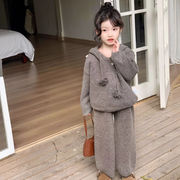 2024秋冬新作 韓国風子供服    キッズ服    ニットセーター   ズボン   セットアップ   2点セット